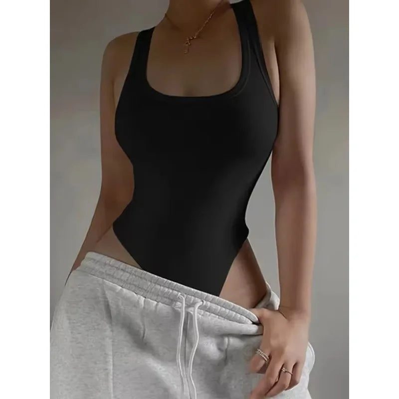 Summer Sexy Bodycon Off Shoulder Halter Tops Sleeveless Knit Bodysuit Qme