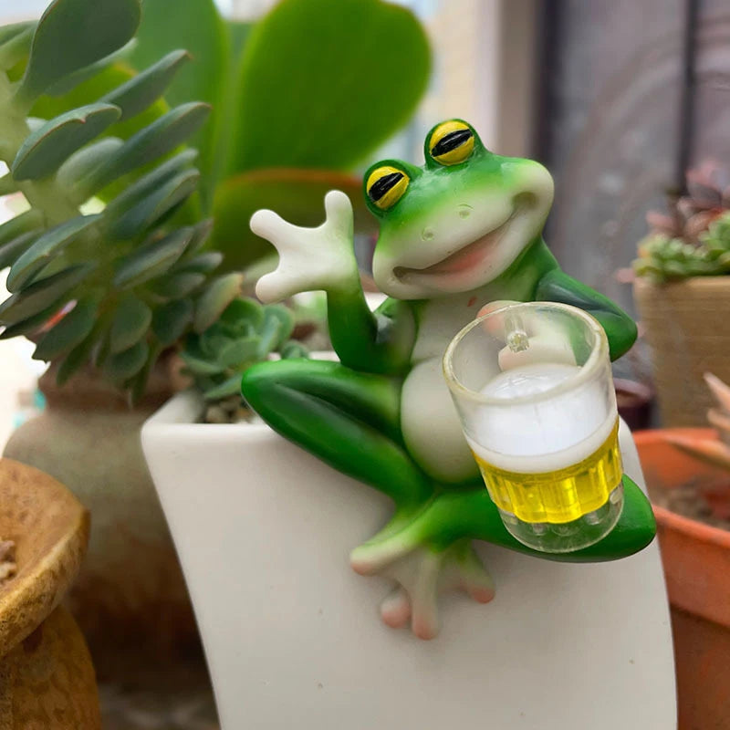 Frog Figurine Plant Hanger Decorations Pots Miniature Statue Outdoor Qme