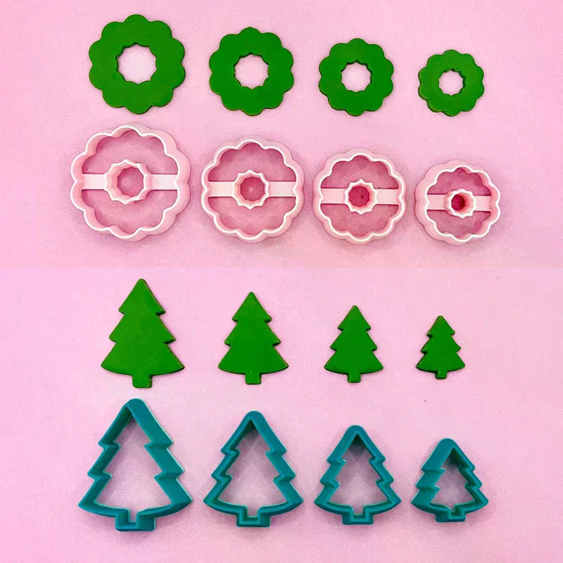 Christmas Tree Wreath Polymer Clay Cutters Earrings Necklaces Pendant Soft Clay Mold DIY Hand Tool Jewelry Cutting Die Molds Qme