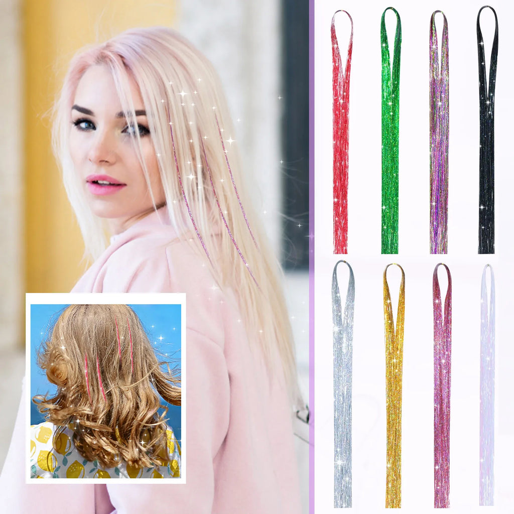 Sparkle Hair Tinsel Synthetic Rainbow Colored Strands Girls Headwear False Hair Extensions Decor Glitter Stage Performace Props Qme