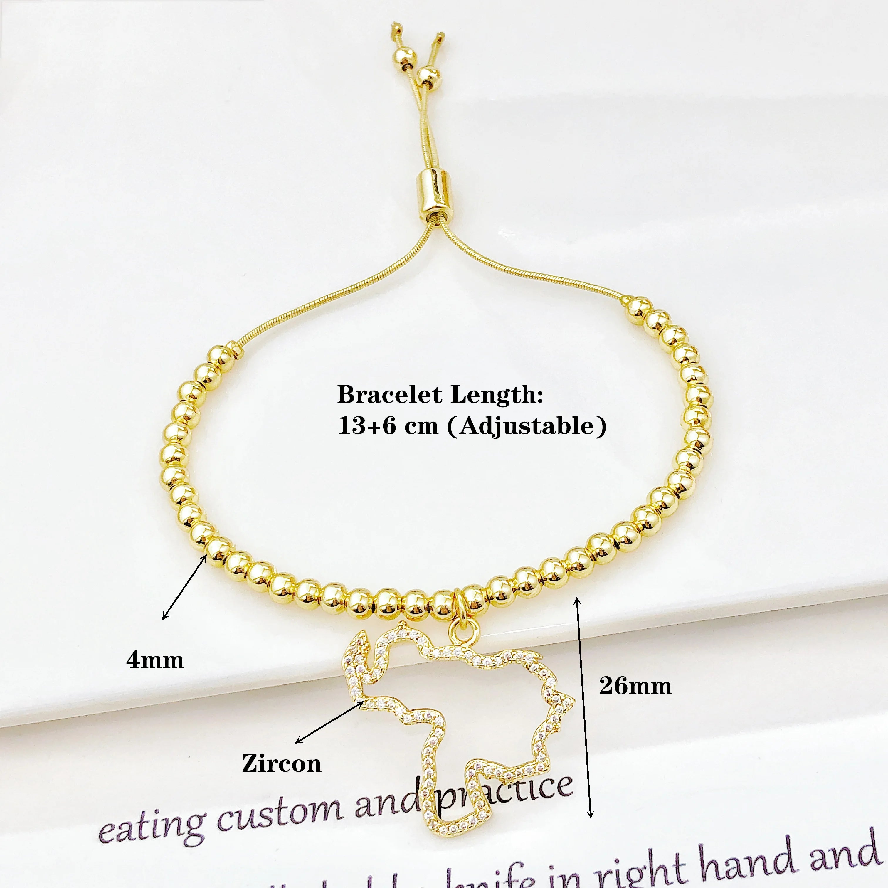 Adjustable Gold Plated Beaded Zircon Bracelet Enamel Colombia Venezuela Flag Map Men Women Charm Bracelet for Party Jewelry Gift Qme
