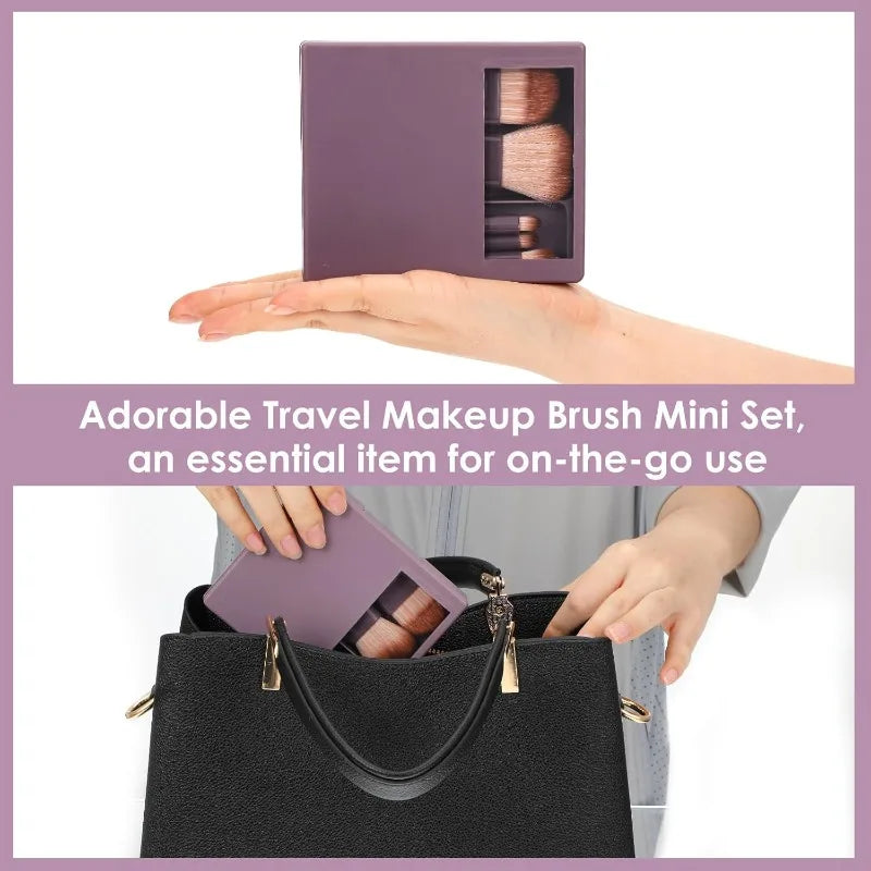Travel Makeup Brushes Hard Case Mirror Portable Mini Go Women Girls Qme