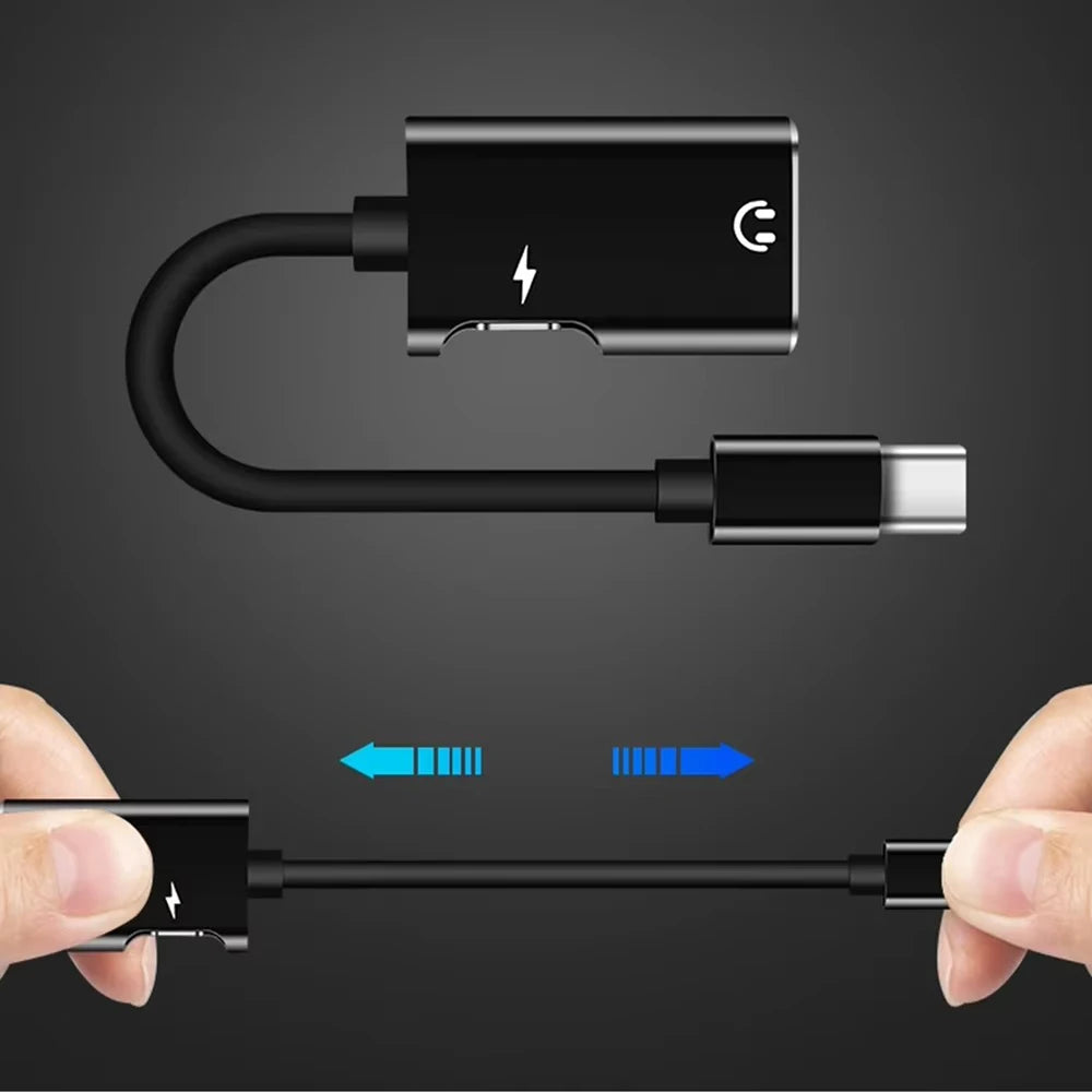 2 In 1 Dualport Dispense Type C To 3.5mm Jack Adapter Type C Audio Splitter Headphone Cable Earphone Adapter Charger Accessories Qme