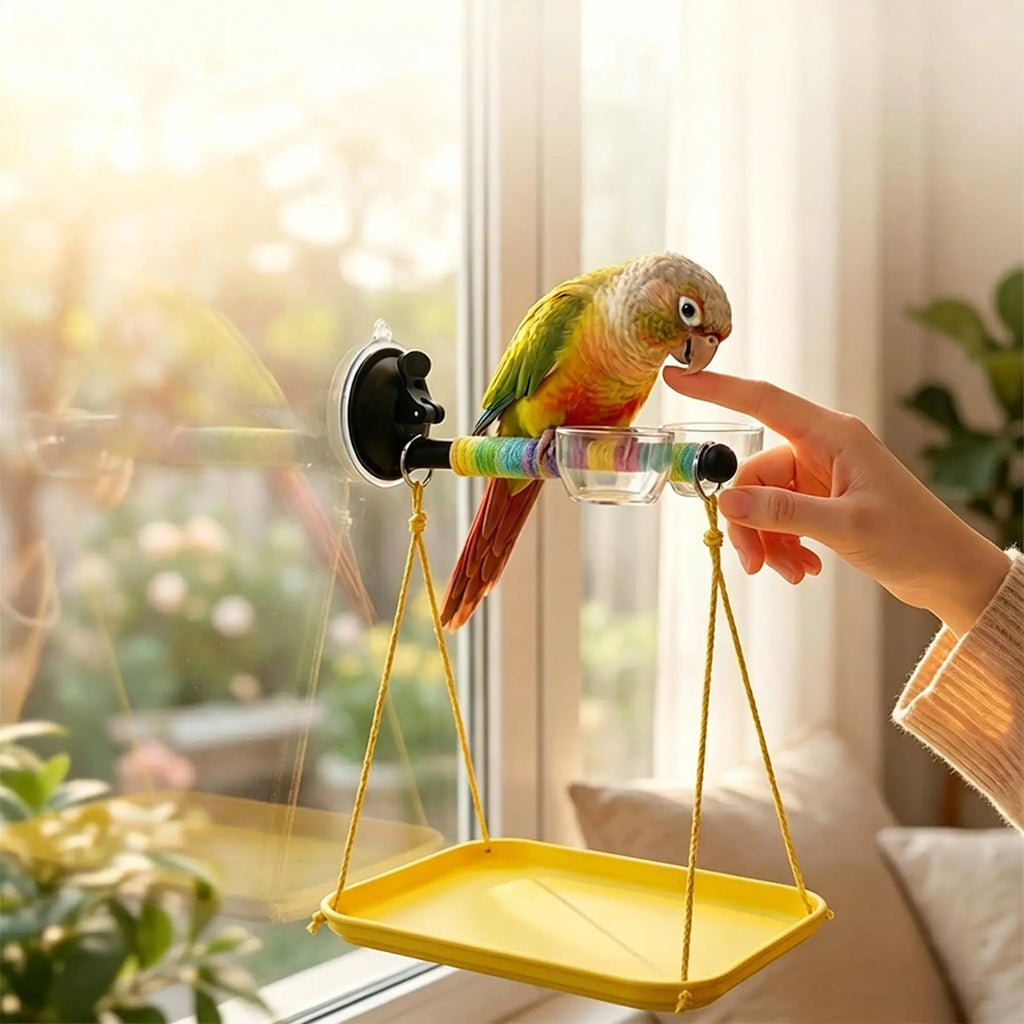 Bird Window Perch Suction Cup Interactive Toy Bird Window And Shower Perch Toy for Parakeet Cockatiel Conure Parrot Lovebirds Qme