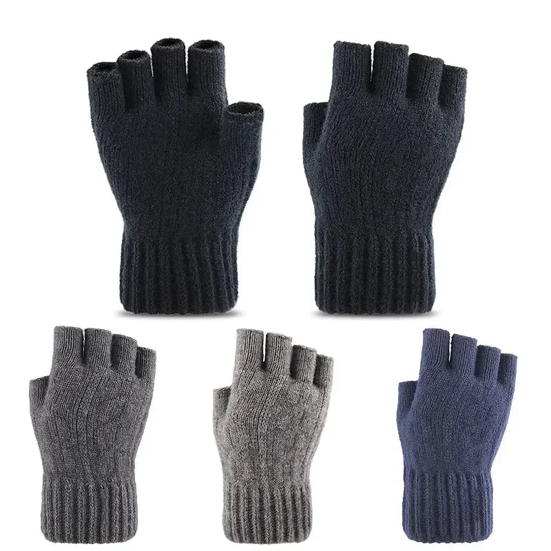 Winter Gloves Men Half Finger Writting Office Cycling Knitted Qme