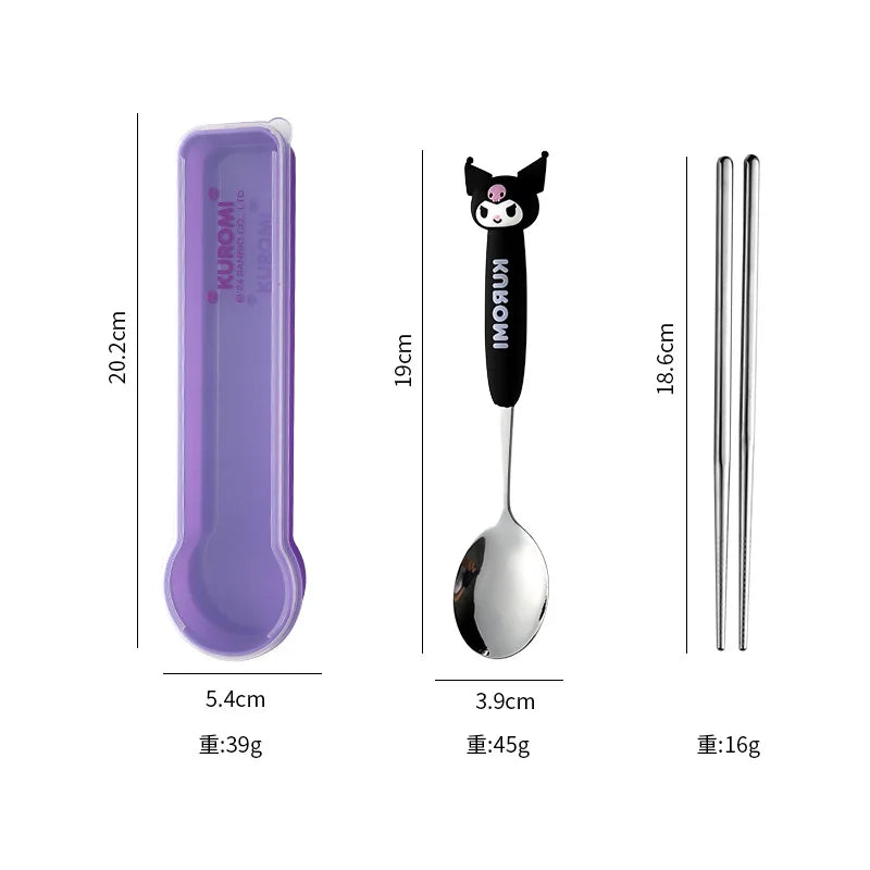 Hello Kitty Kuromi Spoon and Chopsticks Cute and Cartoon-Style Portable Cutlery Set Qme 3
