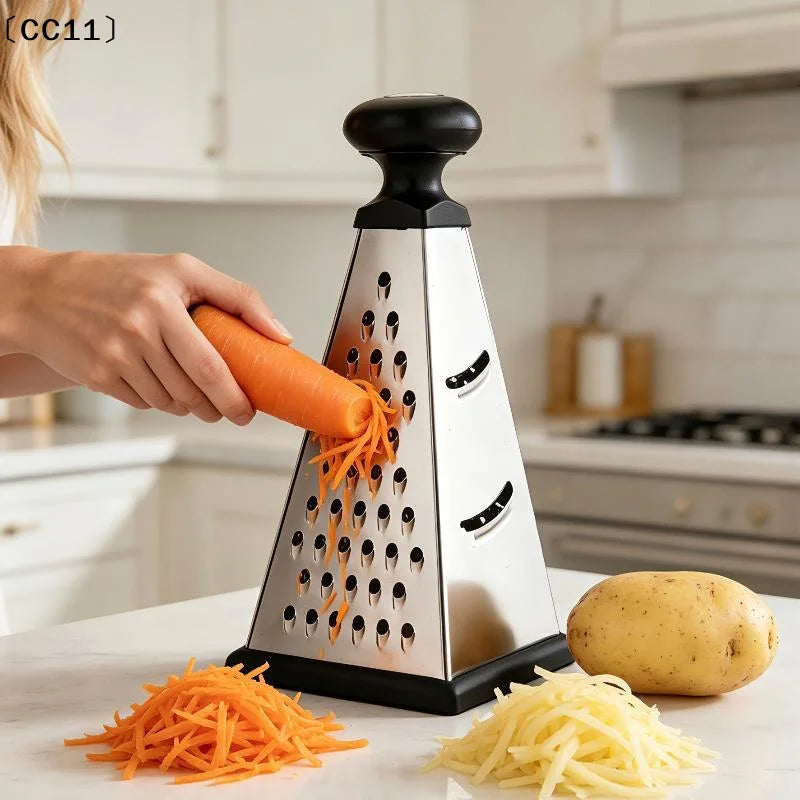 Stainless Steel 4 Sided Pyramid Grater Non Slip Handle Perfect Home Qme