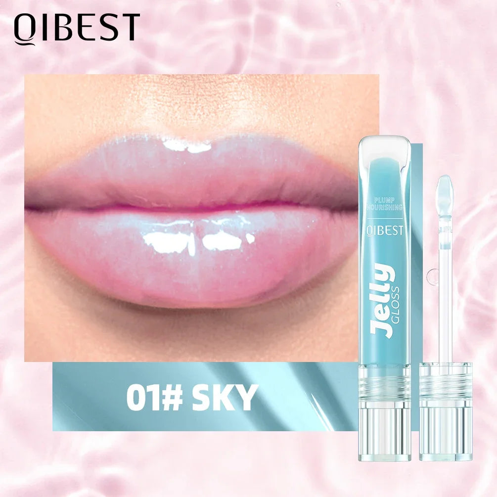 QIBEST Mirror Water Light Jelly Lipgloss Shiny Moisturizing Sexy Red Rose Liquid Lipstick Glitter Lip Oil Glass Makeup Lip Stain Qme 01 Sky