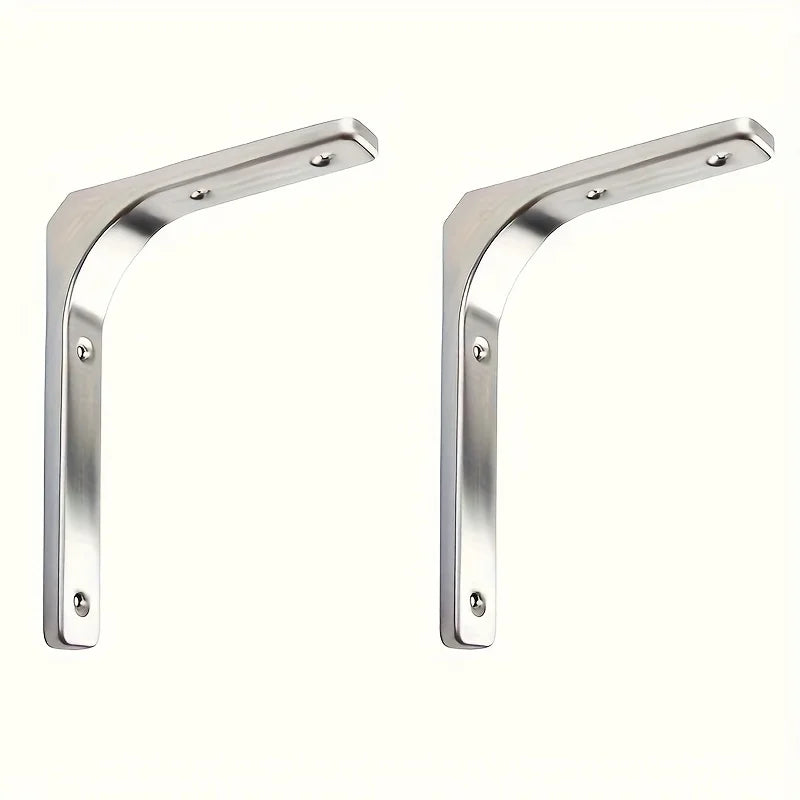 2Pcs Stainless Steel L Shape Shelf Brackets Heavy Duty Floating Wall Mount Support Braces For Wooden Shelves Table Cabinet Qme