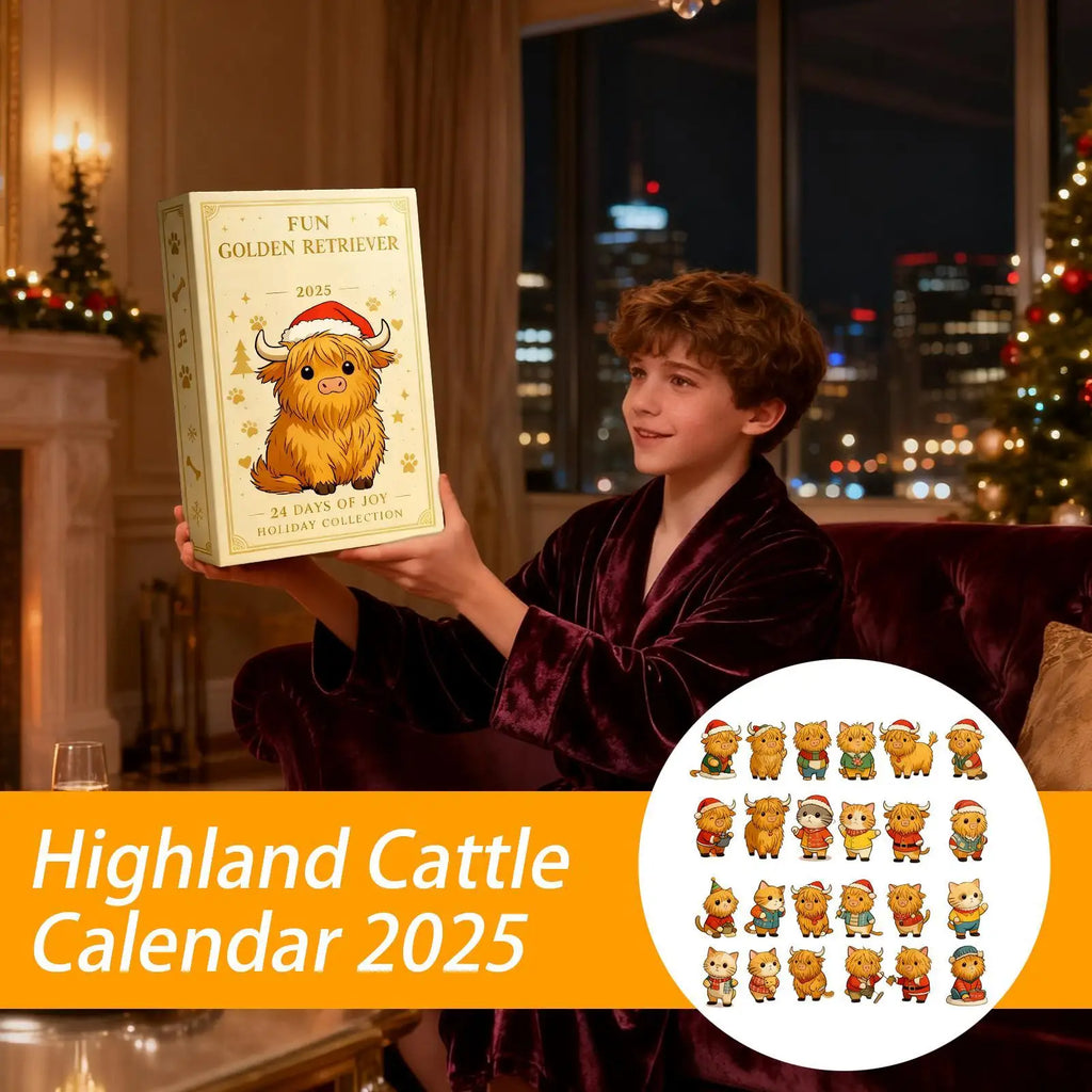 Christmas Countdown 2D Flat Acrylic Yak Cute 24 Days Highland Cow Qme