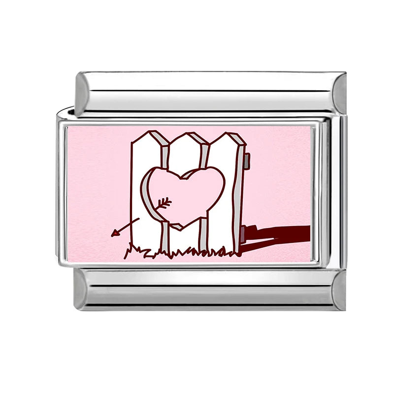 2026New Romantic Encounter With The Pink Sky Dancing Italian Charm Links Fit 9MM Stainless Steel Bracelet DIY Making Gift Couple Qme Style 28