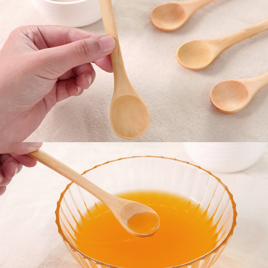 30Pcs Mini Natural Wooden Children Spoons Small Kitchen Condiment Spoons Kids Tableware Spice Salt Sugar Serving Tools Qme