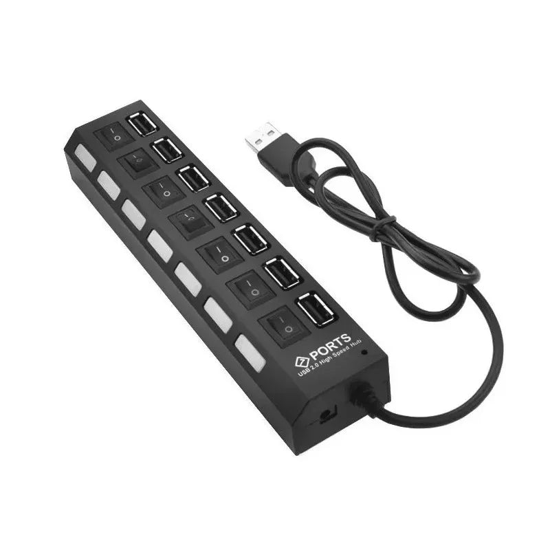 2pcs USB HUB Splitter 4/7 Ports with Switch 2.0 Hub High Speed Data Transfer for Laptop PC External Expansion Adapter Qme