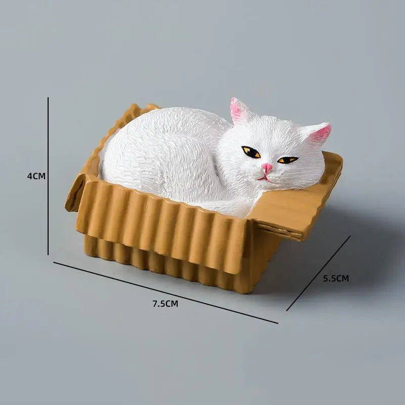 Adorable Cat In Box Napping Resin Figurine Kawaii Desktop Decor Car Ornament Ideal Gift For Cat Lovers Qme A4