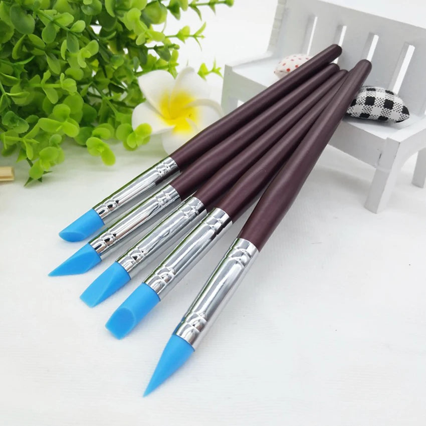 5PCS Sculpting Polymer Clay Tools Rubber Tip Silicone Brushes Pottery Clay Pen Shaping Carving Tools for Painting Nail Art New Qme