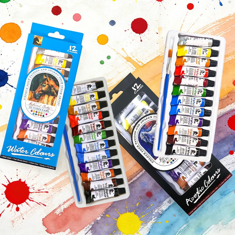 12 Colors Paint Acrylic Watercolor Glass Painting Pigment Waterproof Qme
