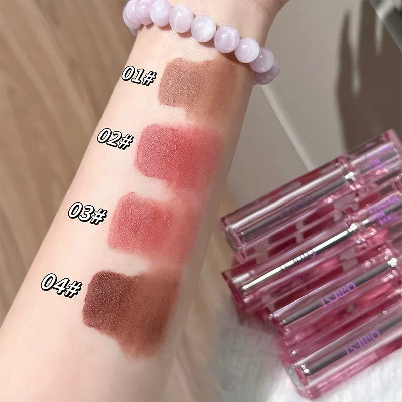QIBEST Velvet Matte Lip Mud Waterproof Lasting Lipgloss Non-Stick Cup Lipstick Makeup Brown Red Lip Tint Stain Beauty Makeup Qme