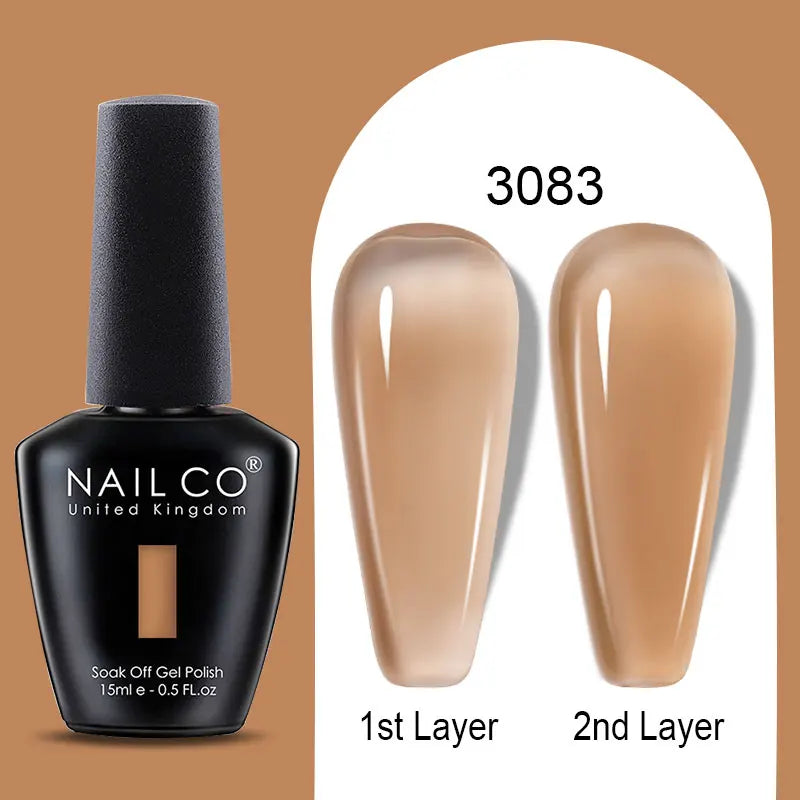NAILCO Rubber Base Gel Polish Milky Pink Jelly White Beige 6Colors Qme