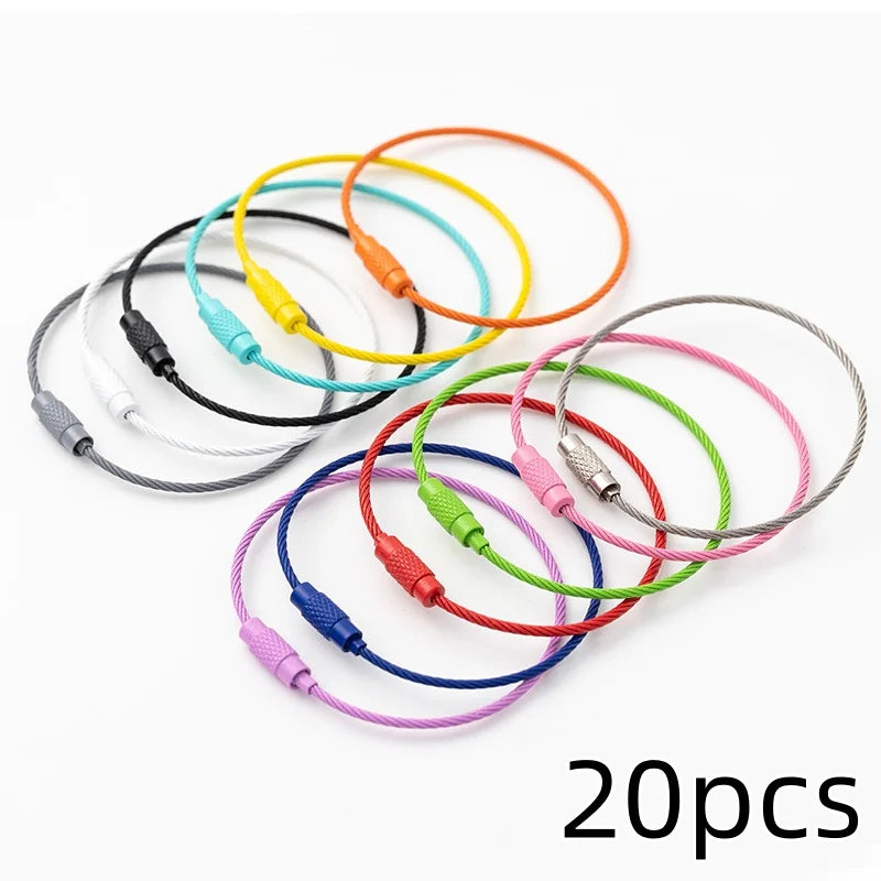 10-100PCS Steel Wire Keychain Multi-color Circular Rope Cable Loop Outdoor Camping Luggage Tag Marking Clip Travel Accessories Qme 20Pcs Random color