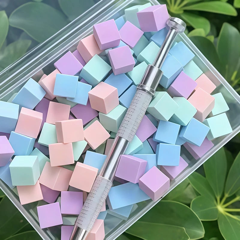 100 Nail Art Sponges Scratching Pens Powder Puffs Mini Tofu Blocks Qme