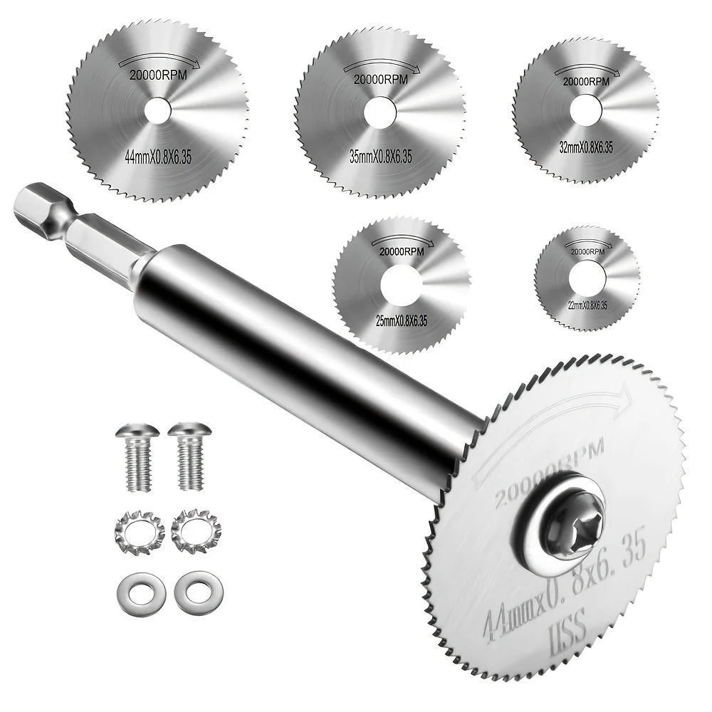 High Speed Steel Cutting Wheel - 1/4 Hex Shank Thin Blade for Rotary Saw with 5 Interchangeable Cutting Heads Qme