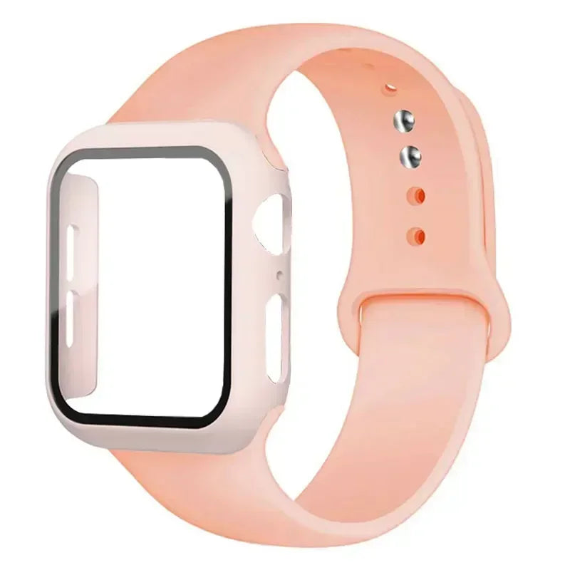 Glass+Case+Strap for Apple Watch Band 45mm 44mm 41mm 40mm 38mm 42mm Screen Protectors for Apple IWatch Series 9 8 7 6 SE 5 3 4 Qme