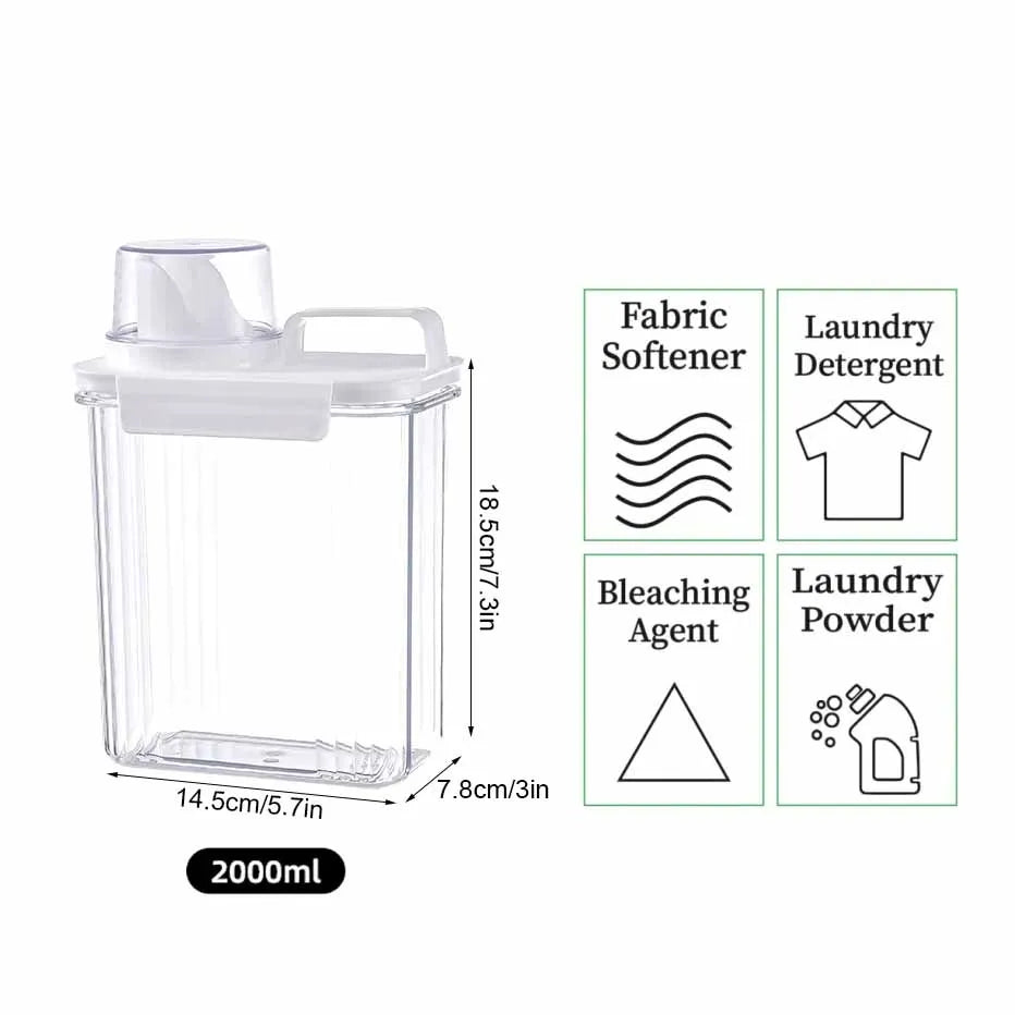Clear Airtight Laundry Liquid Dispenser Detergent Powder Softener Dispense Tank with Measuring Cup Waterproof Labels Qme 1pc 2000ml