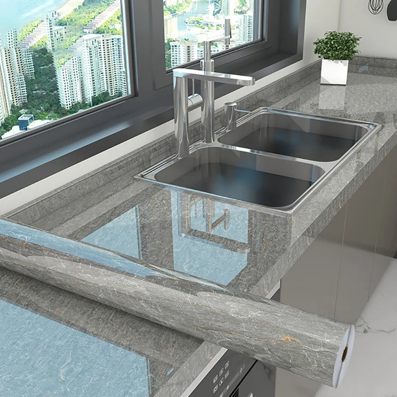 Marble Kitchen Self-adhesive Oilproof Tile Wallpaper Moisture-Proof Countertop Pantry Sticker Bathroom Waterproof Wall Stickers Qme Ink Jade Gray 40x500cm