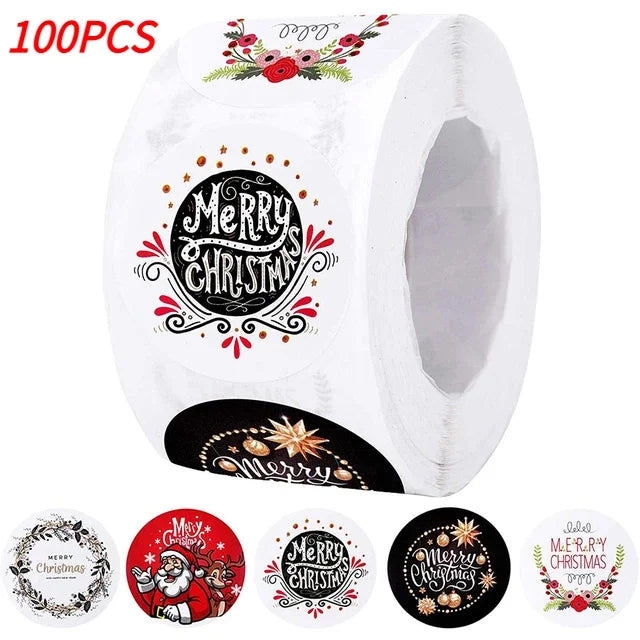 Merry Christmas Stickers Self-adhesive Christmas Tree Santa Claus Seal Labels Holiday Stickers For Gift Sealing Christmas Decor Qme Type C-100pcs 2.5CM