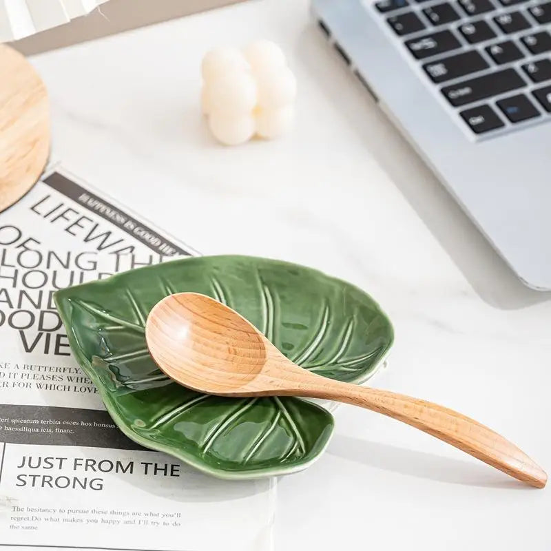 Ceramic Spatula Holder Kitchen Countertop Spoon Cute Leaf Design Qme Default Title