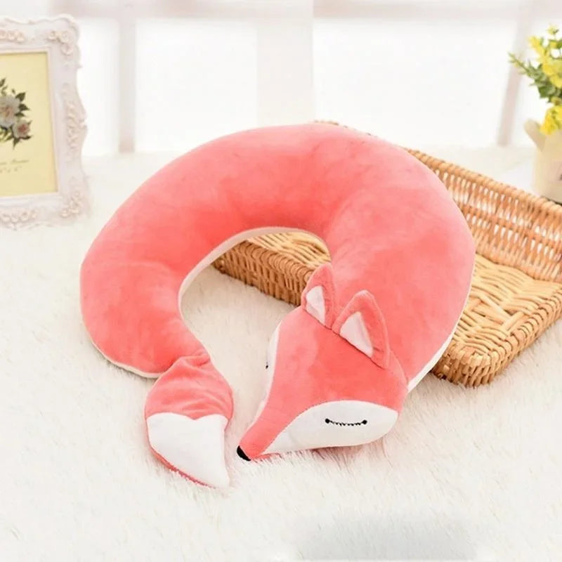 Travel Pillow U Shape Neck Pillow Cute Fox Pillow Hug Sleeping Pillows Ornamental Pillow Office Sleep Pillow 30*30*8CM Qme Red