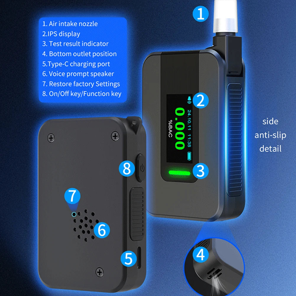 Electrochemical Alcohol Tester USB Rechargeable Non-Contacting Electronic Breathalyzer Portable Alcohol Meter for Personal Use Qme