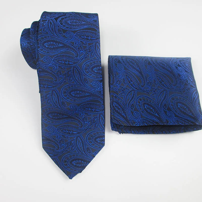 Men's Tie Pocket Square Paisley Flower Dots Hankerchief Narrow Thin Qme