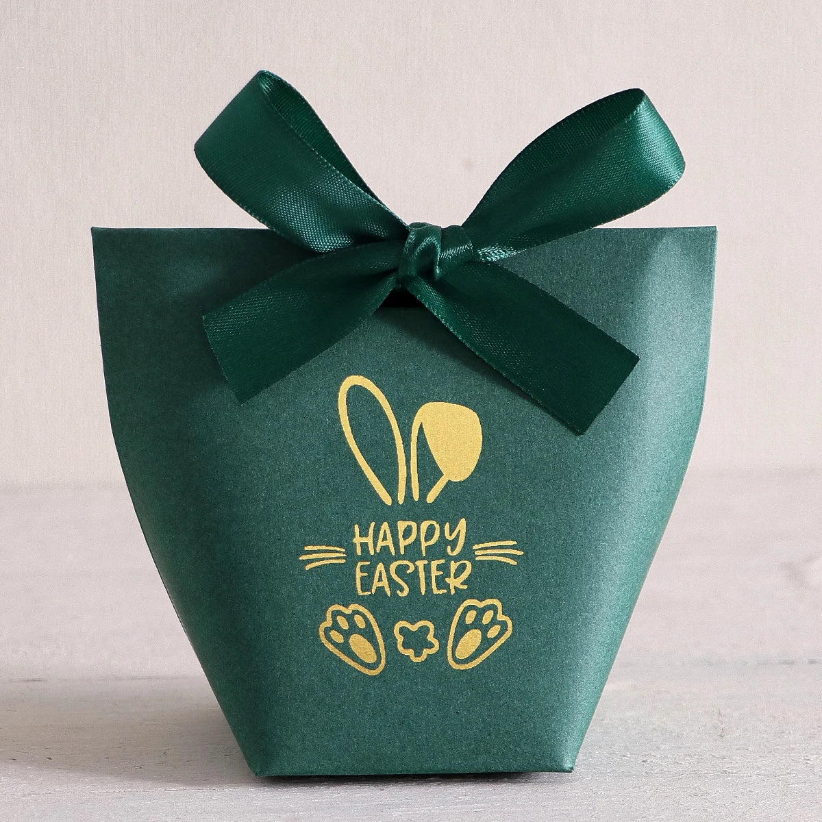 5Pcs Happy Easter Mini Gift Boxes with Bunny and Paw Print Design, Green Packaging with Gold Foil'Happy Easter' Message, Satin Qme 5Pcs Green-Green Other Other