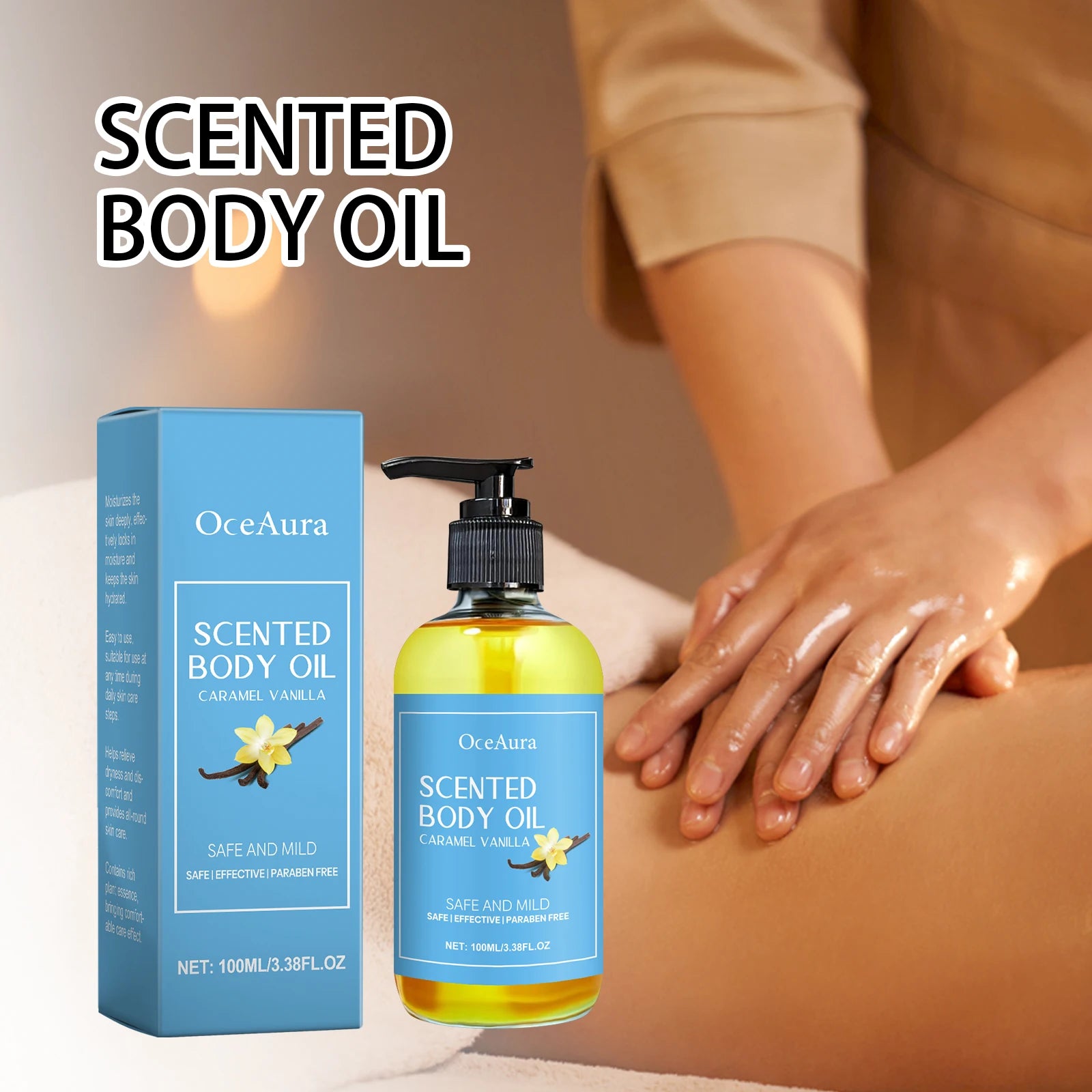 Caramel Vanilla Body Massage Oil Moisturizing Nourishing Smoothing Skin Care Relieve Stress Muscle Relaxing Body SPA Oils Qme