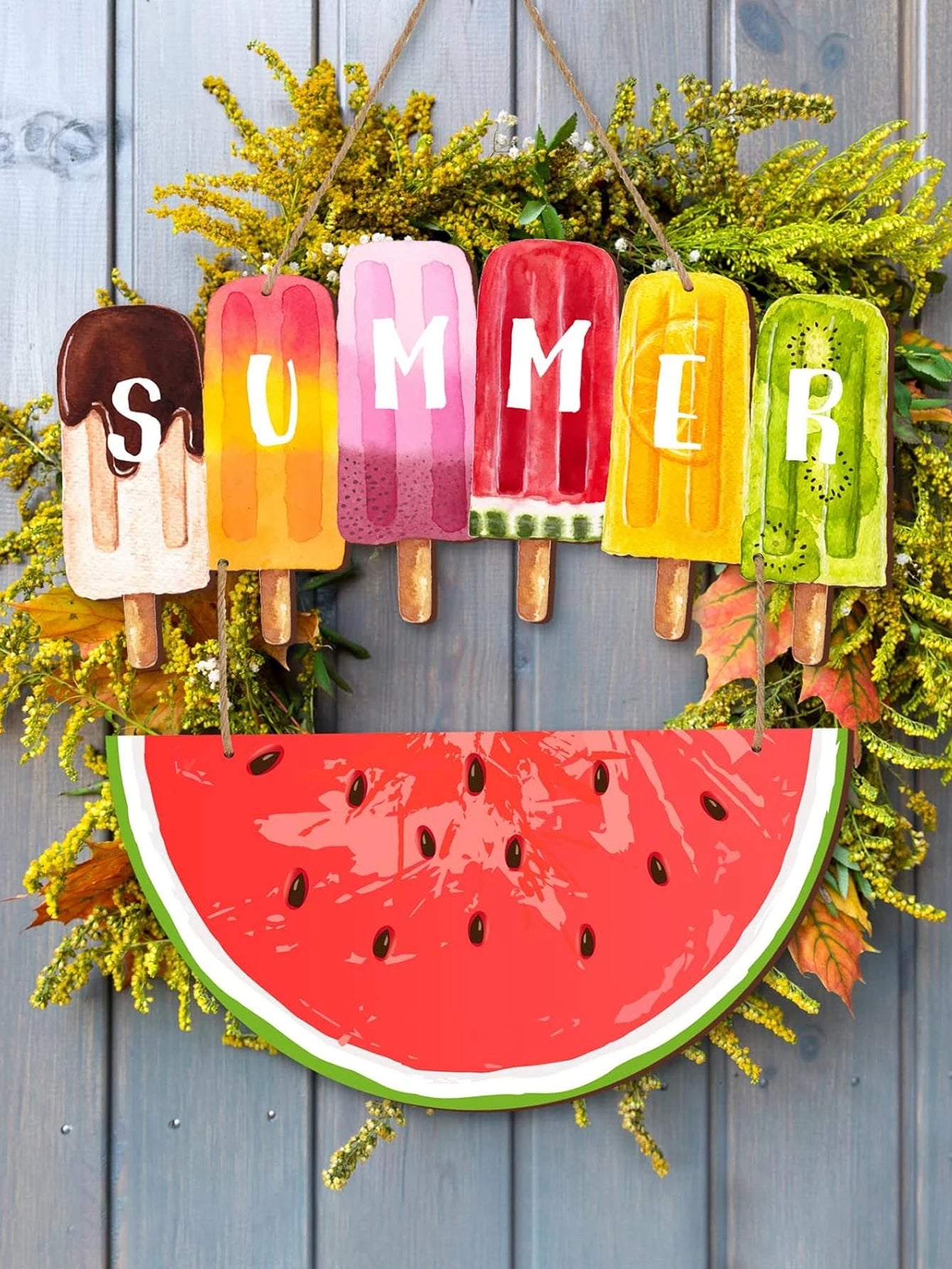 Summer watermelon Wooden Hanging Sign, Welcome Decor For Door Wall Porch Indoor Outdoor，Summer Party Home Decoration Qme