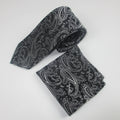 Men's Tie Pocket Square Paisley Flower Dots Hankerchief Narrow Thin Qme black