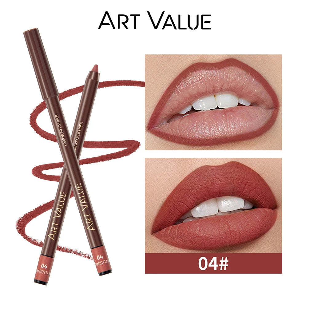 ART VALUE 12 Colors Nude Lipstick Pencil Waterproof Long Lasting Sexy Red Lip Liner Pen Matte Lip Contour Pen Makeup Lip Stain Qme 04