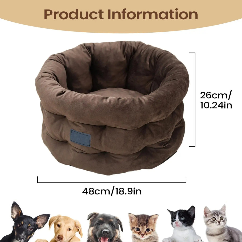 Dog Bed Washable Round Mat Raised Edge Pet Beds Cats Comfortable Qme