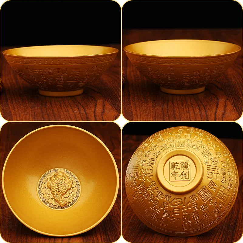 Blessing Bowl Golden Spiritual Decorative Fu Ornament Wealth Qme