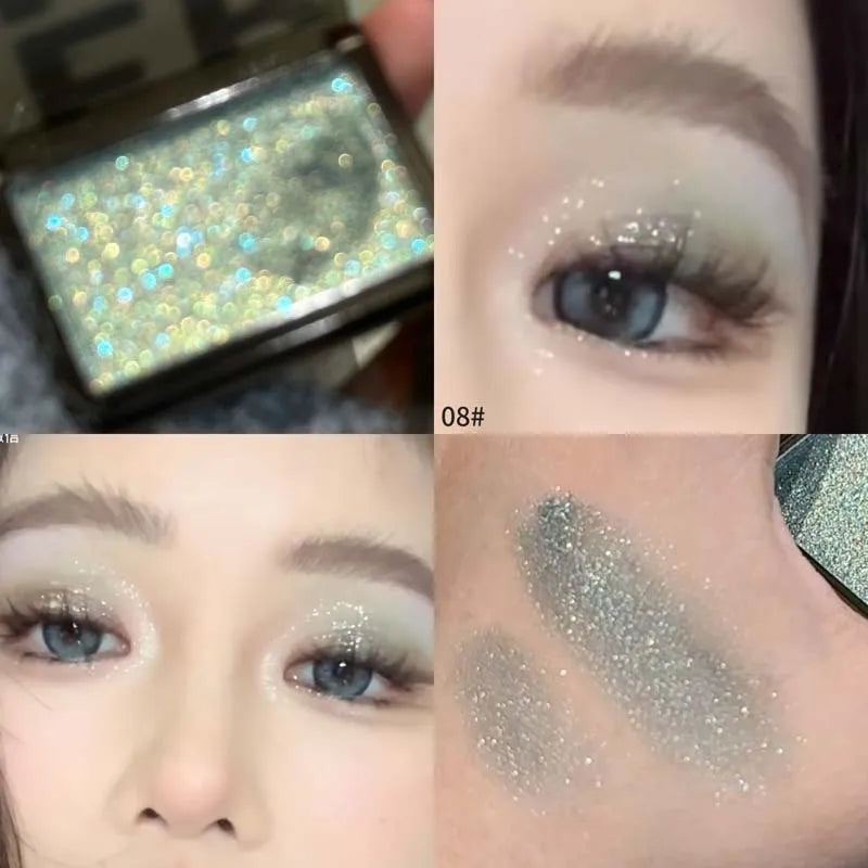 Punk Metallic Glitter Eyeshadow Mousse Matte Shimmer Highlight Pressed Pigments Dark Smoky Purple Pearlescent Eyeshadow Palette Qme 08