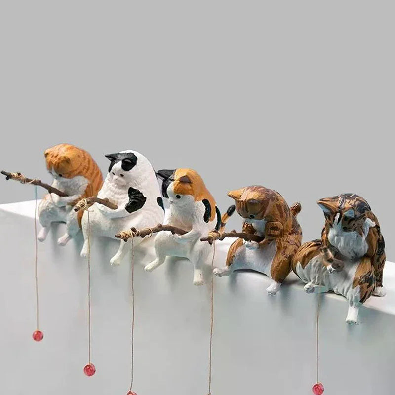 Fish Tank Fishing Cat Hanging Creative Landscape Office Ornaments Fishing Fun Mini Decorative Micro-Landscape Qme