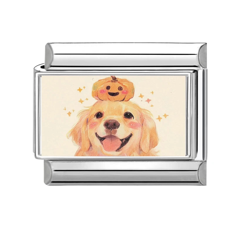 2025 Cute Pumpkin Dogs Orange Cats Italian Charm Links Fit Bracelet