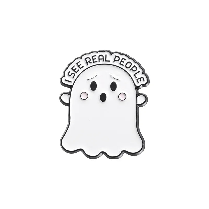 Cartoon Sunglasses Ghost Boo Enamel Pins I'm a Free Spirit This is Boo Sheet Brooches Lapel Badge Spooky Jewelry Gifts Wholesale Qme style 5