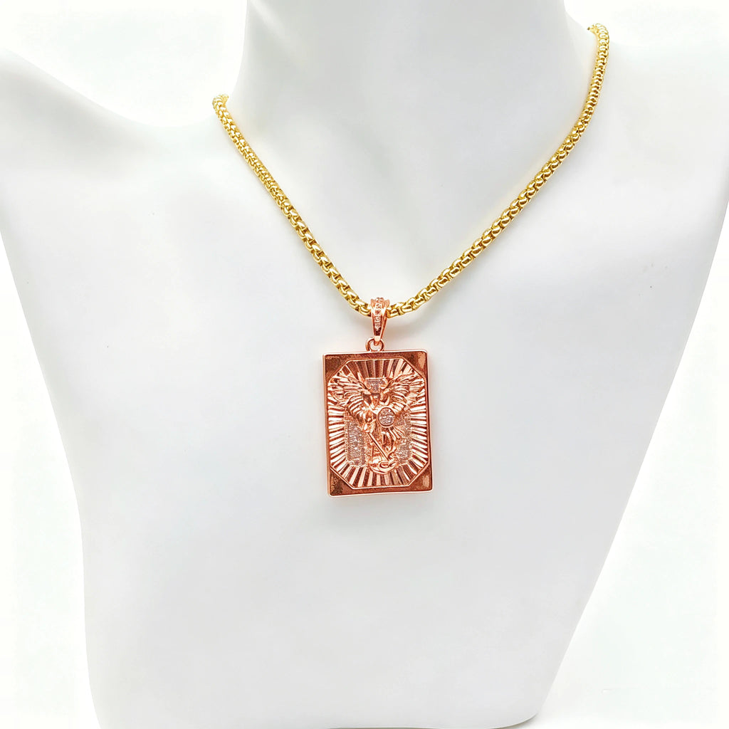 High Quality Square Religious St. Michael Stainless Steel Necklace Fashion for Men Women Party Gold/Rose Gold Zircon Jewelry Qme