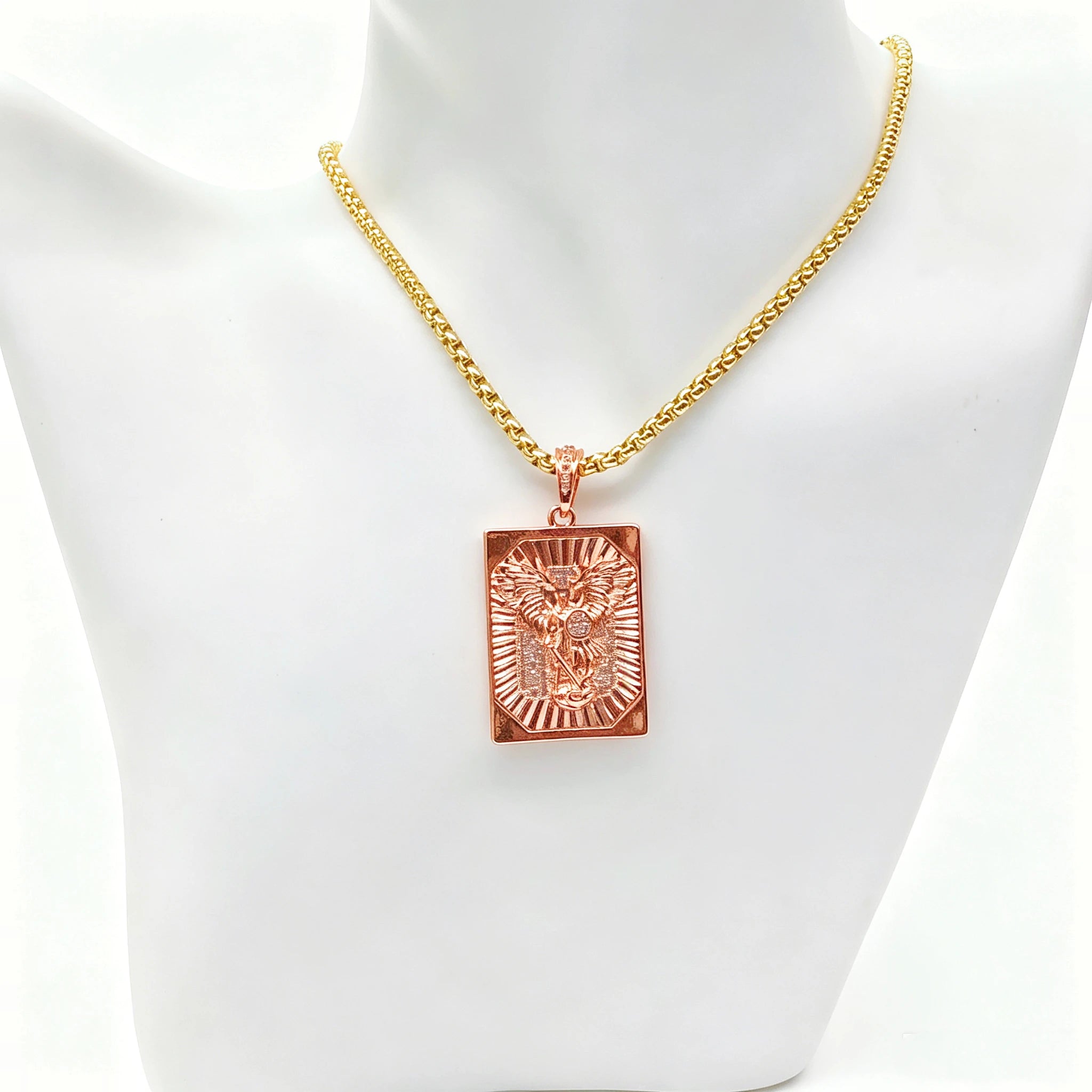 High Quality Square Religious St. Michael Stainless Steel Necklace Fashion for Men Women Party Gold/Rose Gold Zircon Jewelry Qme