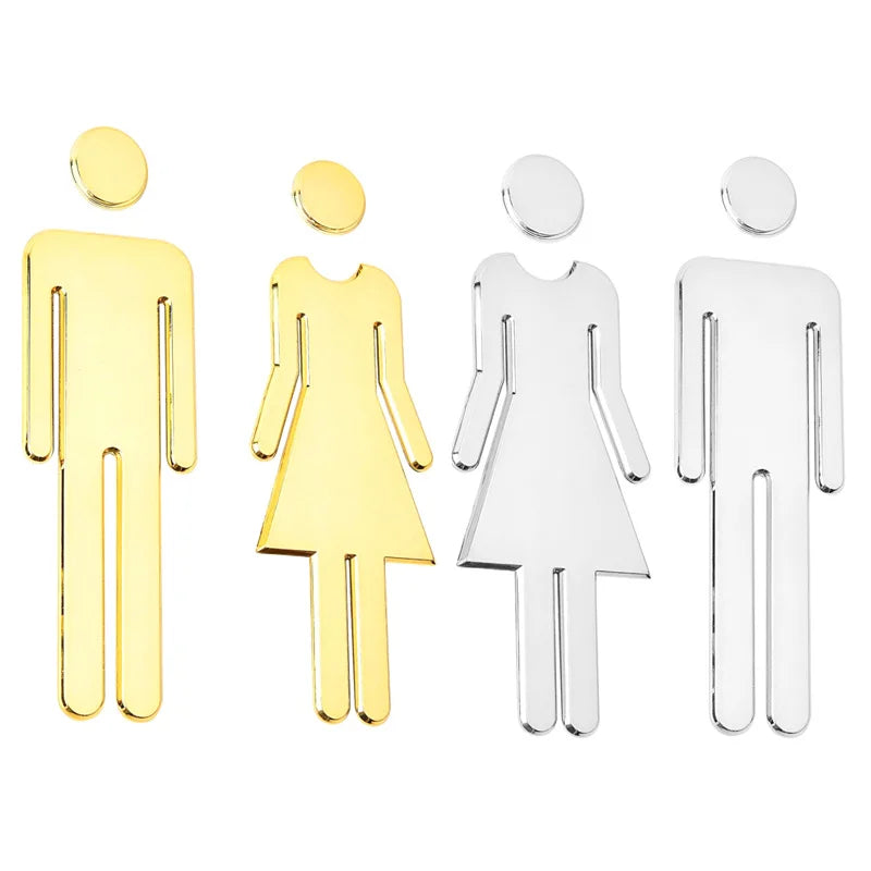 WC Bathroom Signage Board Art Home Decor Acrylic 3D Toilet Sign Plate Qme