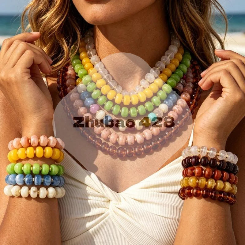 Y2K Colorful Smudging Resin Beads Chain Necklace For Women Trend Collares Vintage Clavicle Chain Party Jewelry Qme