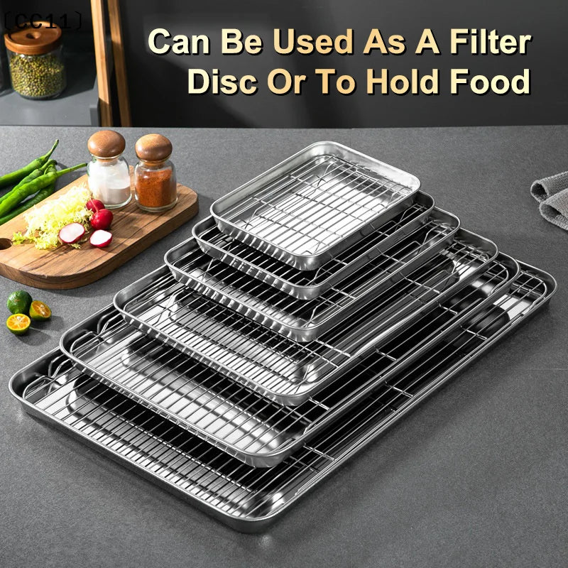 Stainless Steel Baking Tray Removable Cooling Rack Non-stick BBQ Pan Qme