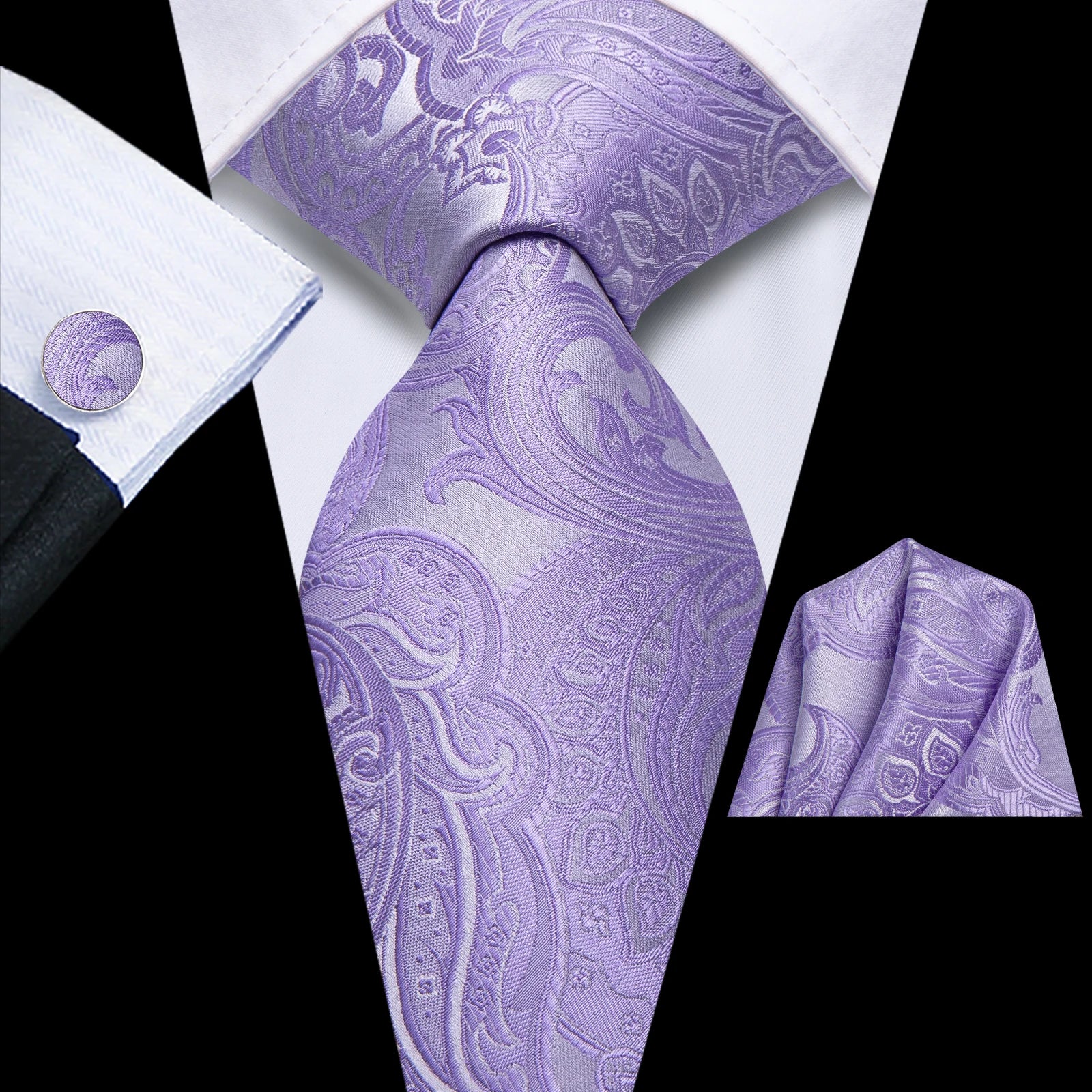 Hi-tie Mens Pink Purple Green Floral Wedding Necktie Handkerchief Qme HT-N-0081